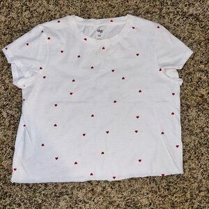 DIP White Tee with Red Heart Pattern